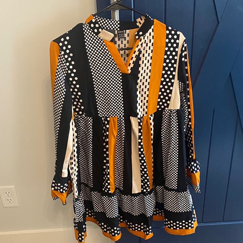 Black and Orange Polka Dot Dress